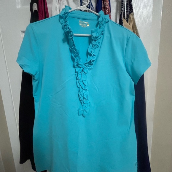 Lilly Pulitzer UPF50+ Luxletic Frida ruffle polo top - Picture 2 of 4